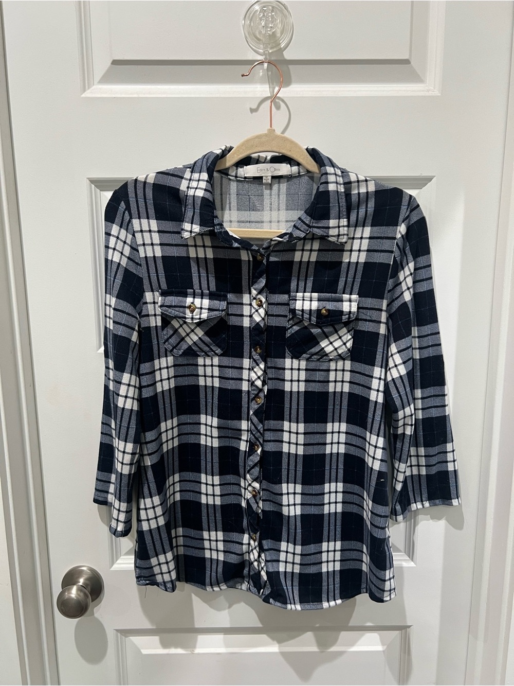Eden & Olivia Navy and White Plaid Shirt